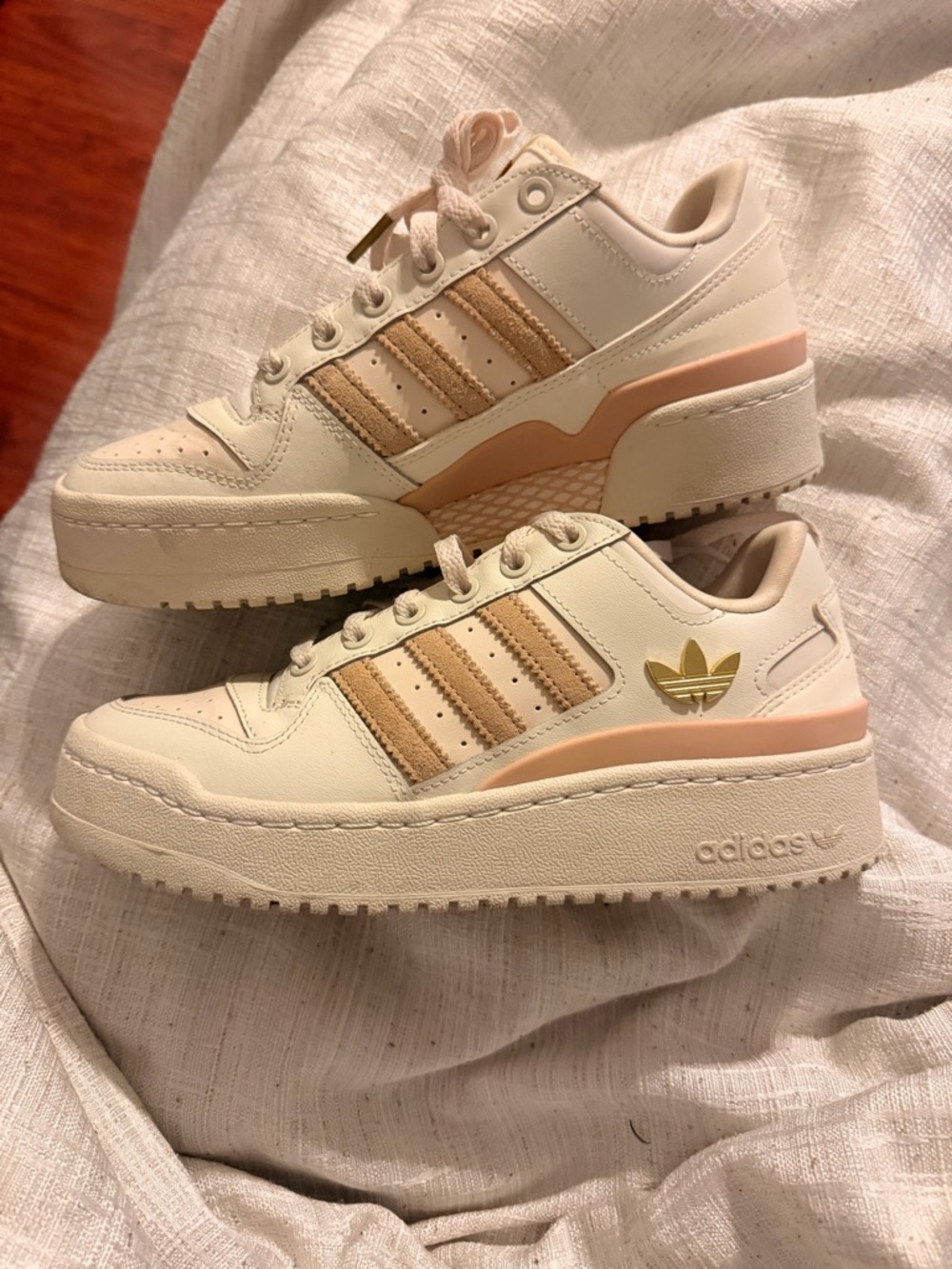 adidas Women's Cream, pink & gold superstar Sneakers